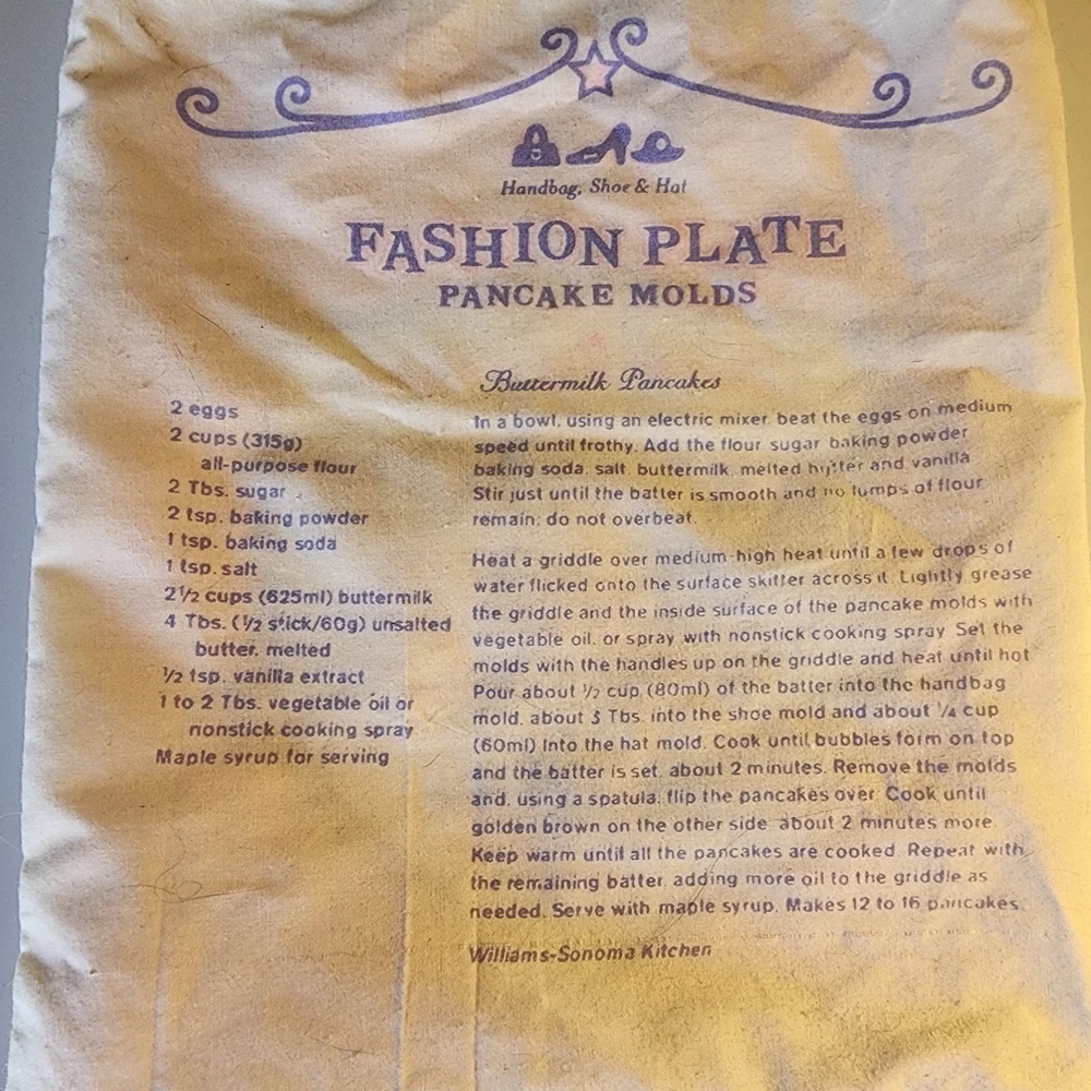 Williams Sonoma Fashion Plate Pancake Molds/cutters. Set Of 3. Shoe Purse Hat.